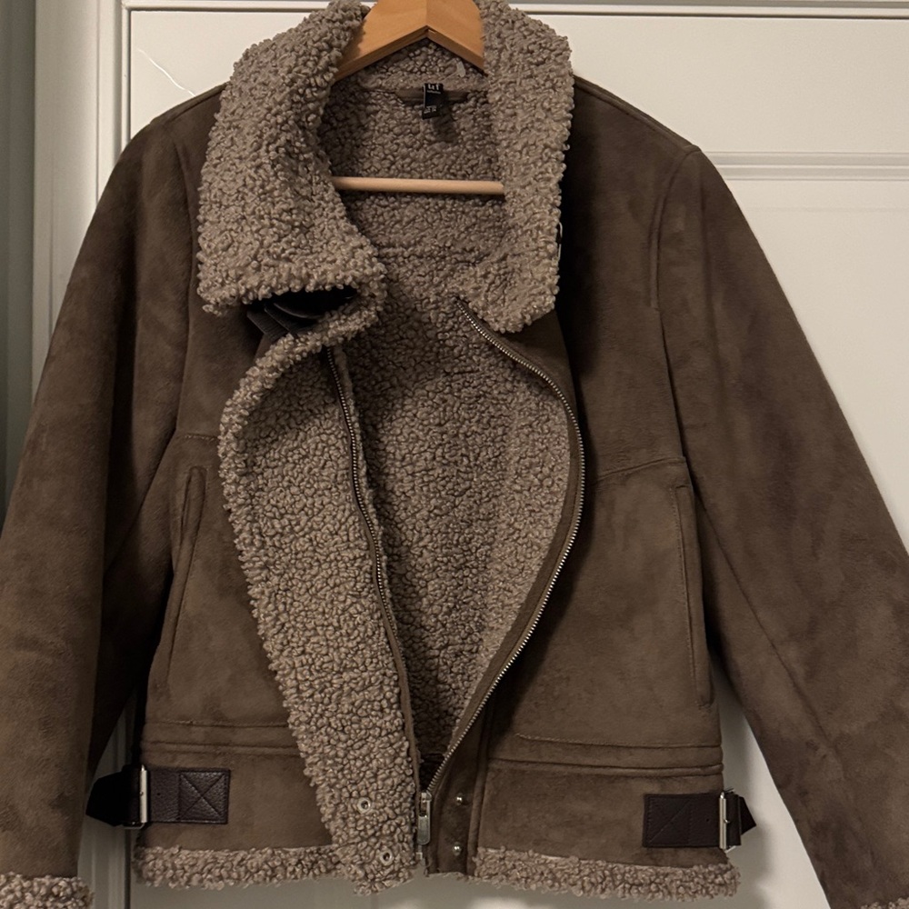 Zara TRF Women’s Brown Suede And Sherpa Fleece Jacket - Picture 2 of 12